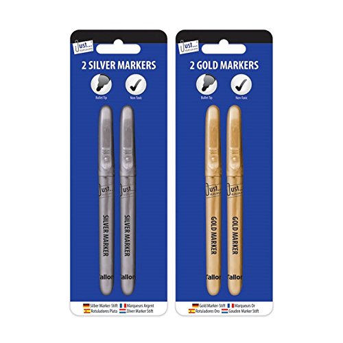 Pack of 2 Bullet Tip Metallic Silver Markers Pens