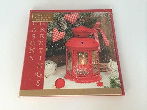 Pack of 6 ' Red Lanterns' Design Christmas Greeting Cards