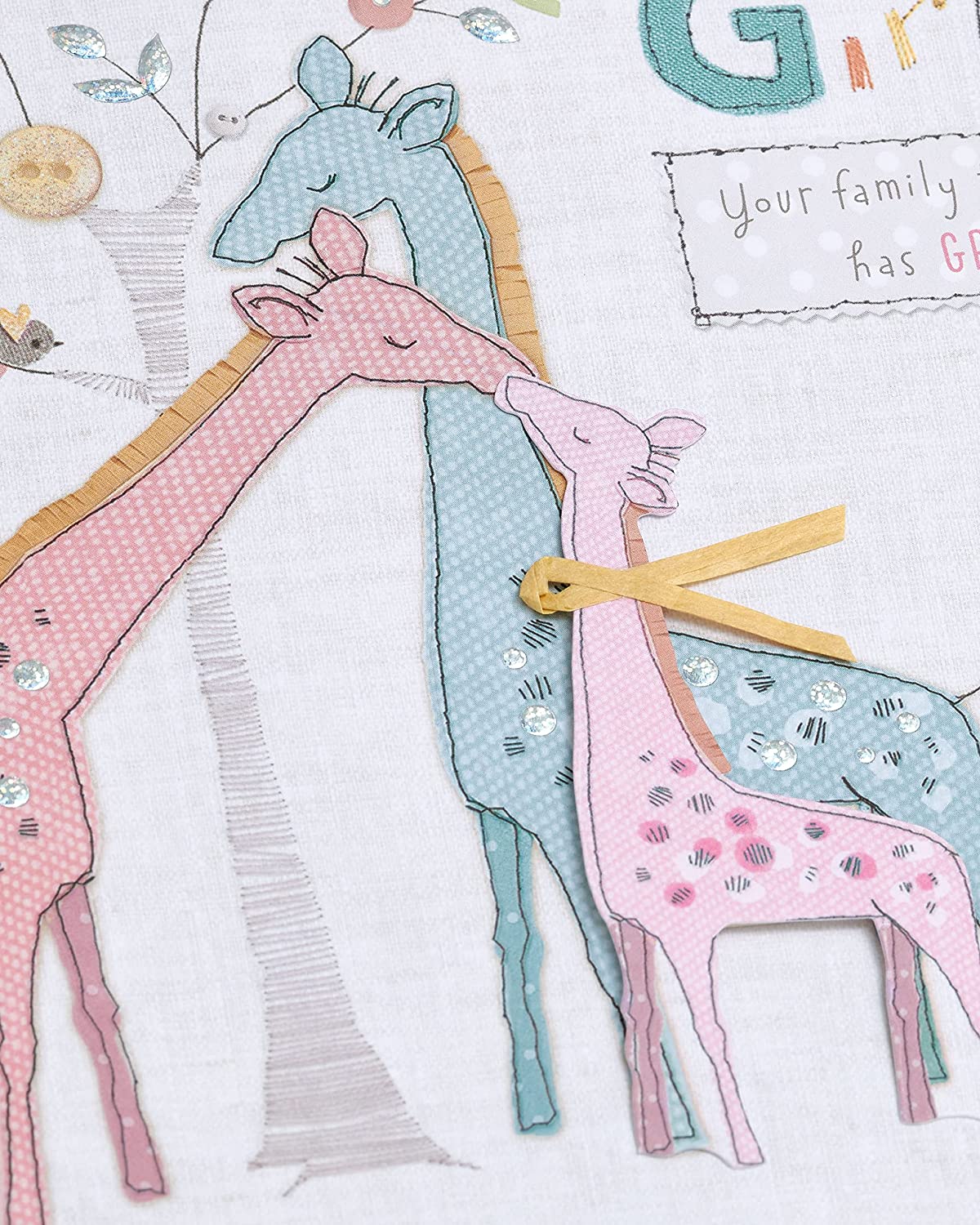 Giraffe Family Design New Baby Congratulations Handmade Card For Baby Girl
