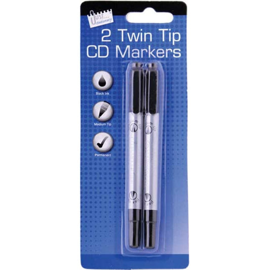 Pack of 2 Twin Tip CD DVD Permanent Marker Pens