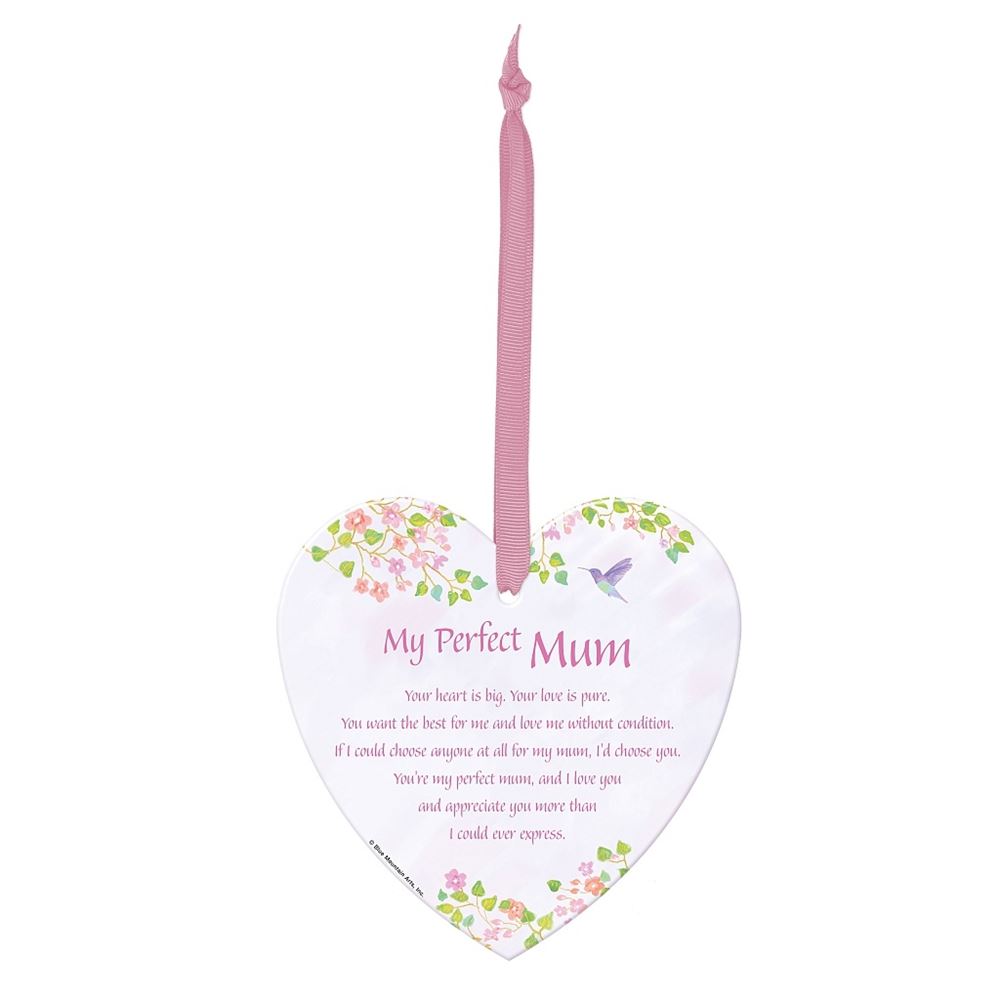 Hummingbird Design Mum Hanging Heart Ceramic Sentiment Plaque