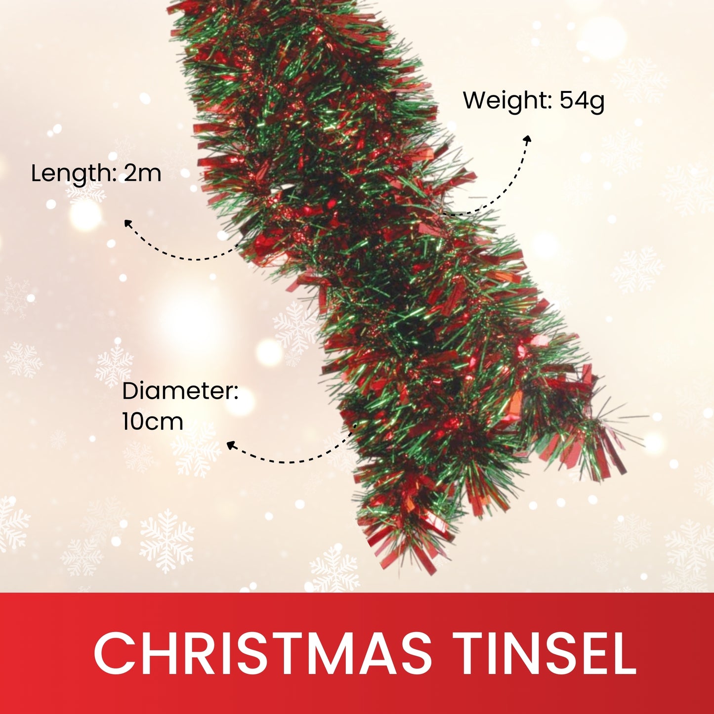 Pack of 6 2m Christmas Chunky Tinsel - Red