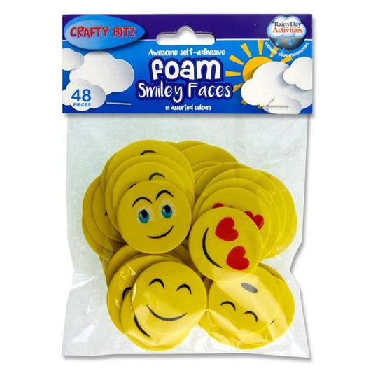 Pack of 48 Foam Smiley Faces Self Adhesive Stickers by Crafty Bitz