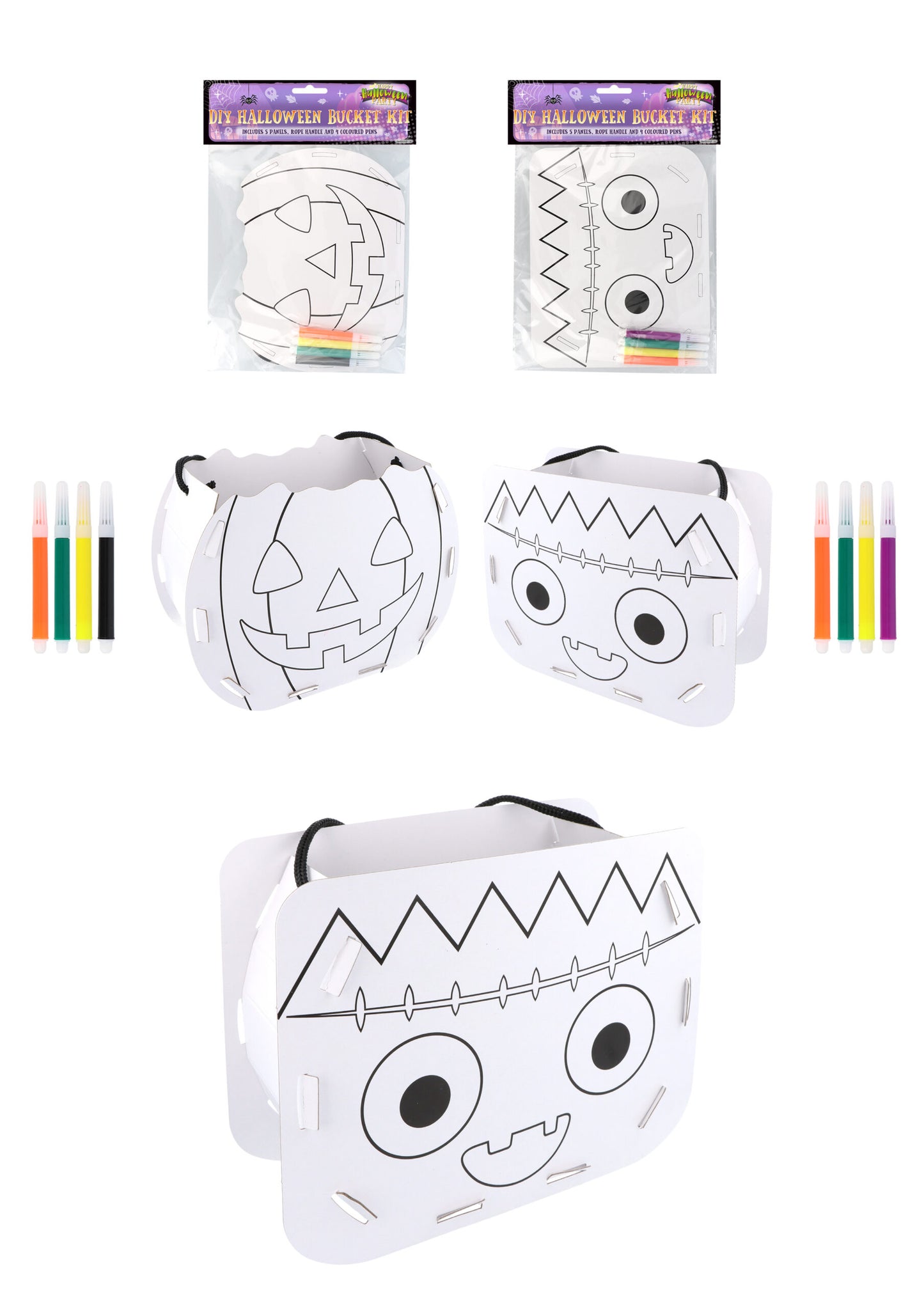 Pack of 12 DIY Halloween Bucket Sets with 4 Colouring Pens