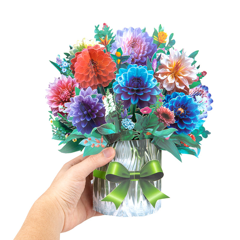 Bright Dahlia Bouquet Gift Design 3D Pop Up Card