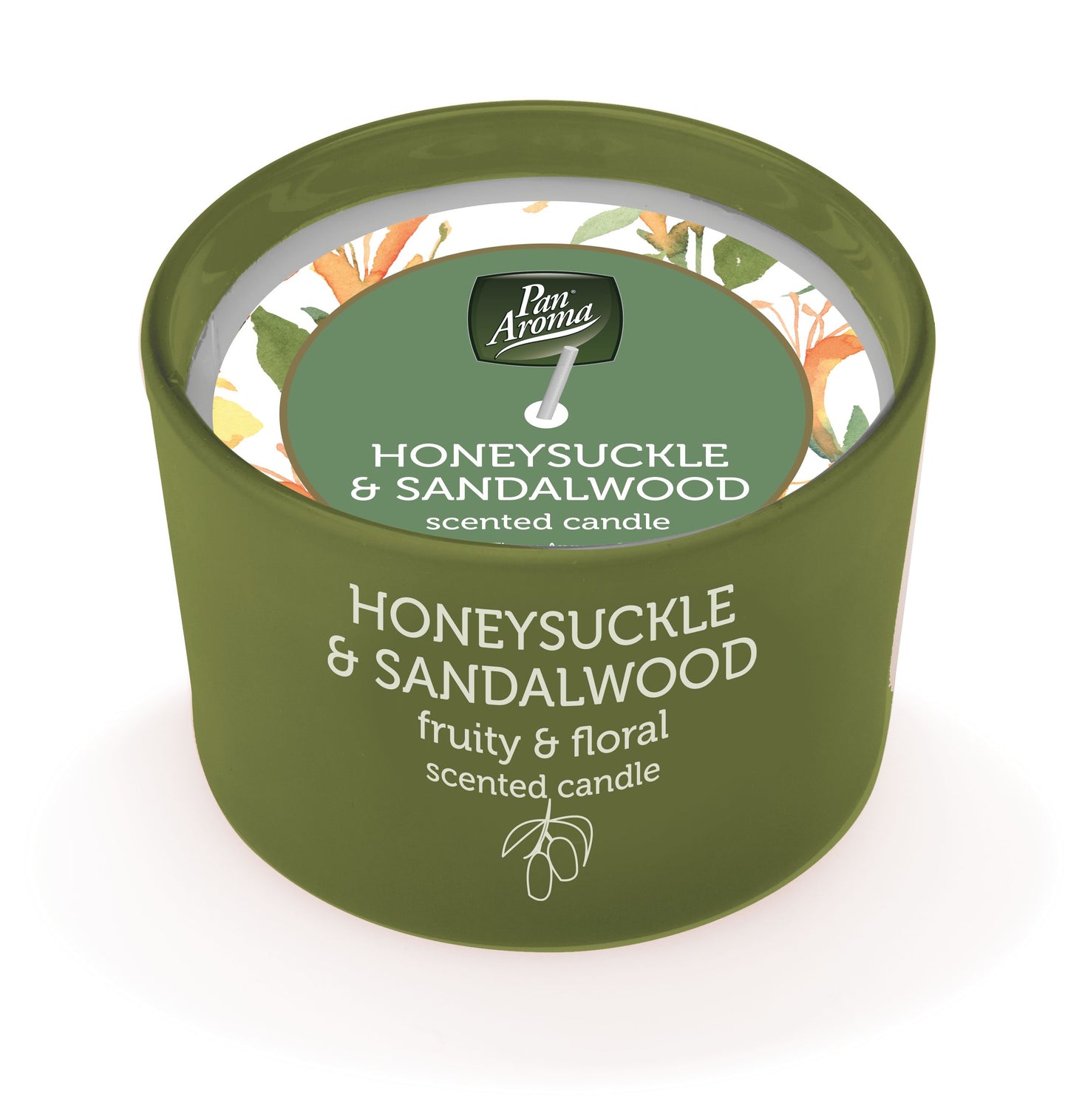 Pack of 3 Pan Aroma Honeysuckle & Sandalwood Coloured Jar Candles 85g