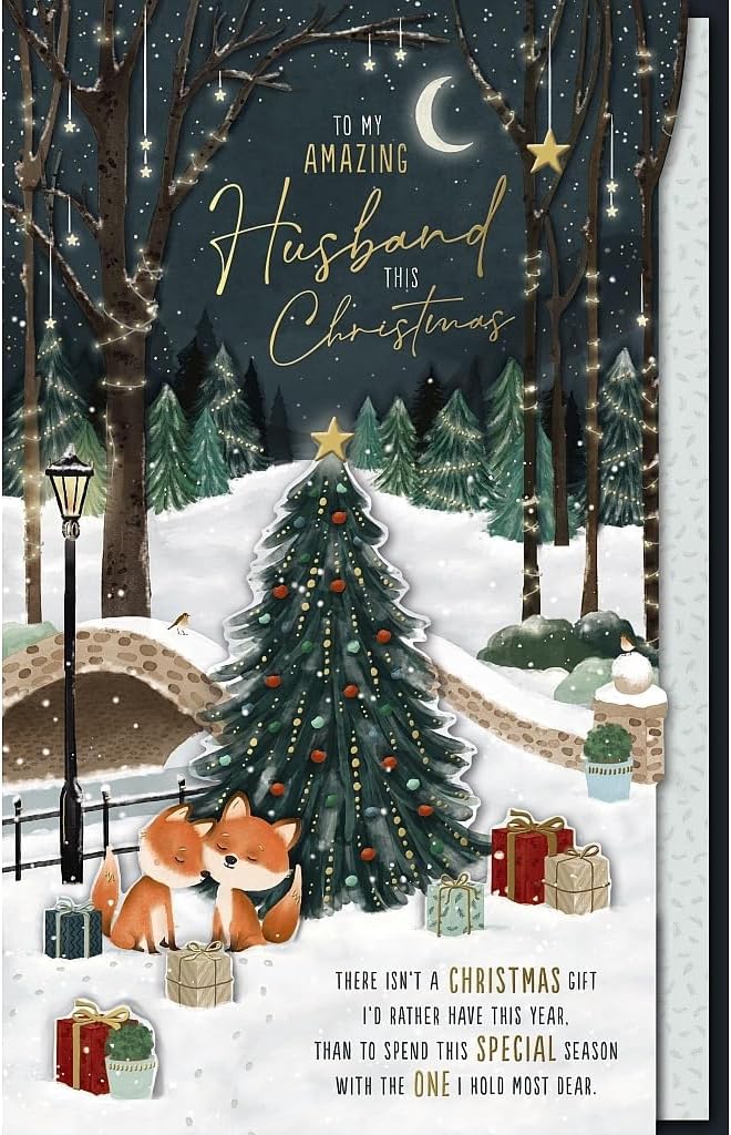 Foxes By Tree Husband Christmas Card