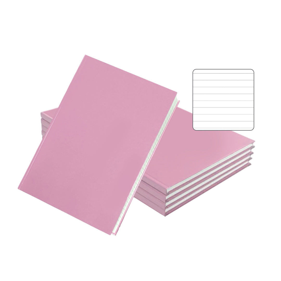 Pack of 5 A4 160 Pages 8mm Ruled Pink Casebound Notebooks