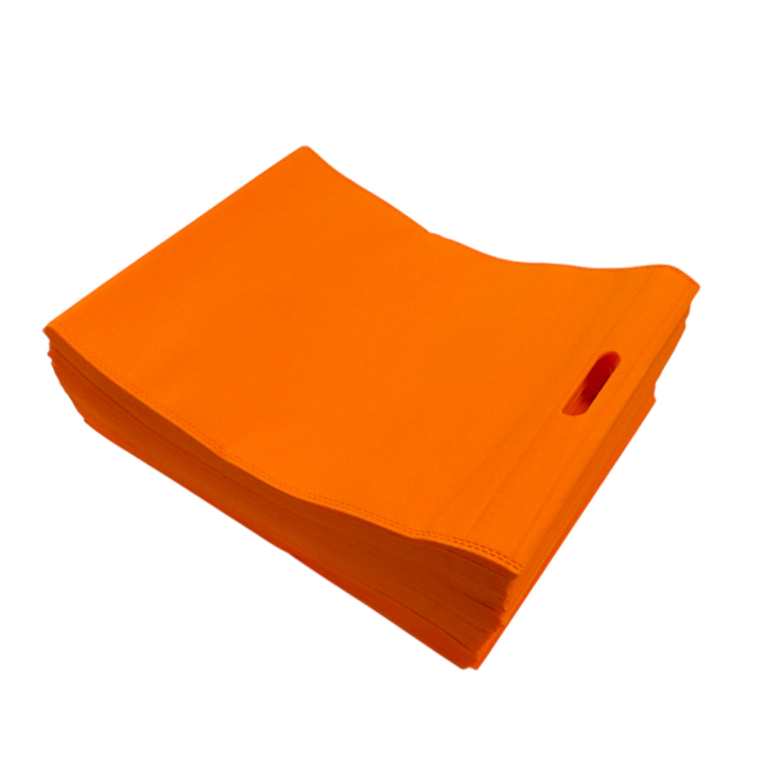 Pack of 100 Orange Coloured 35x25cm Non-Woven Patch Handle Bags