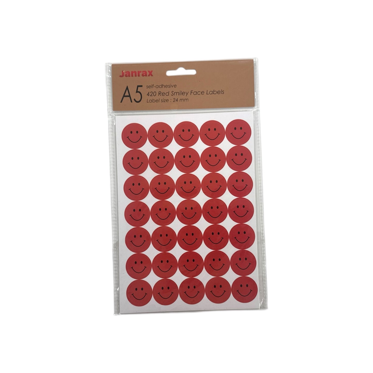 Pack of 2520 Red Smile Face 24mm Self-Adhesive Labels