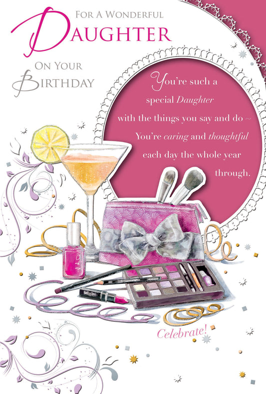 Daughter Birthday Card Peach Cocktail & Make Up Bag