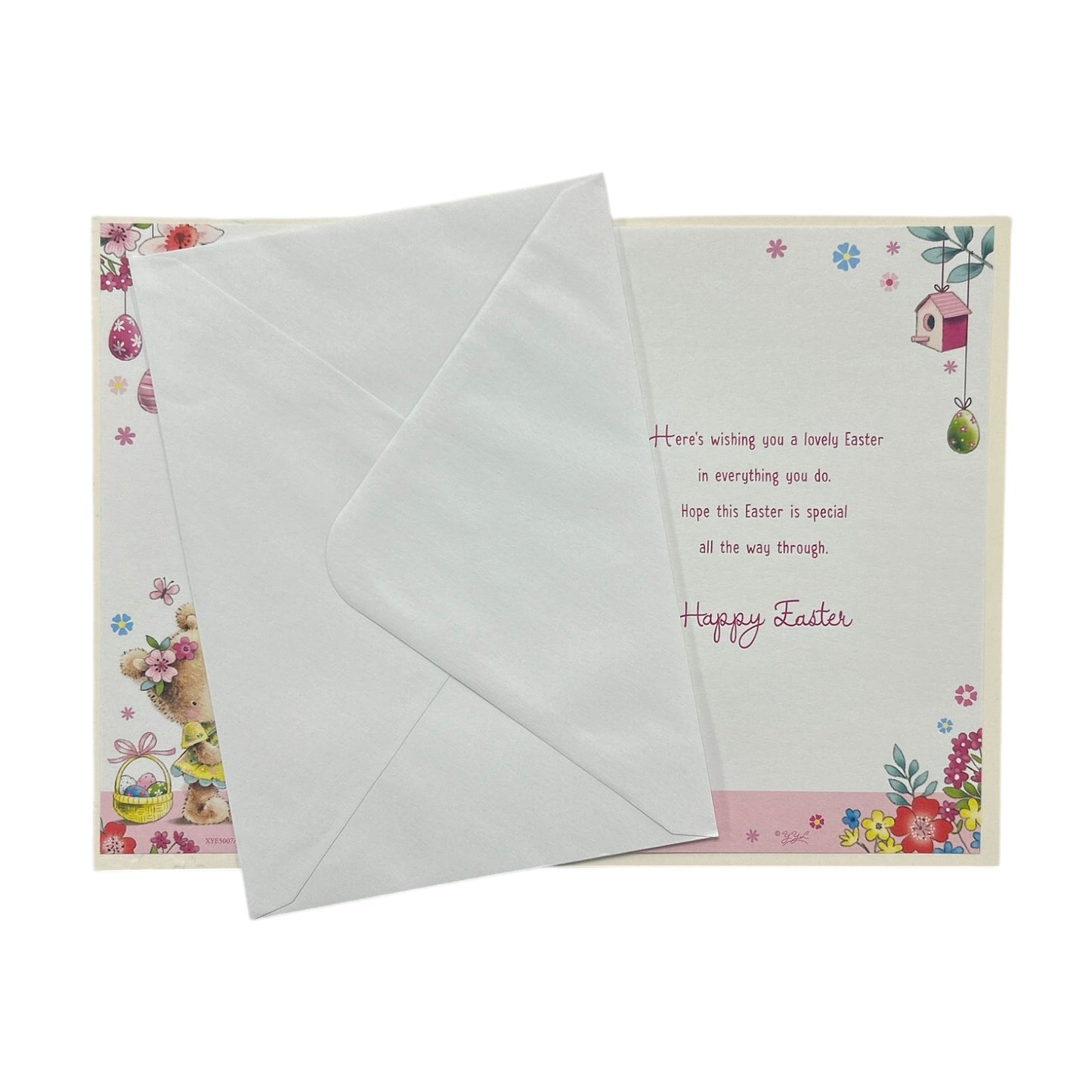 For A Special Daughter Teddy With Bunch Of Flower Design Easter Card