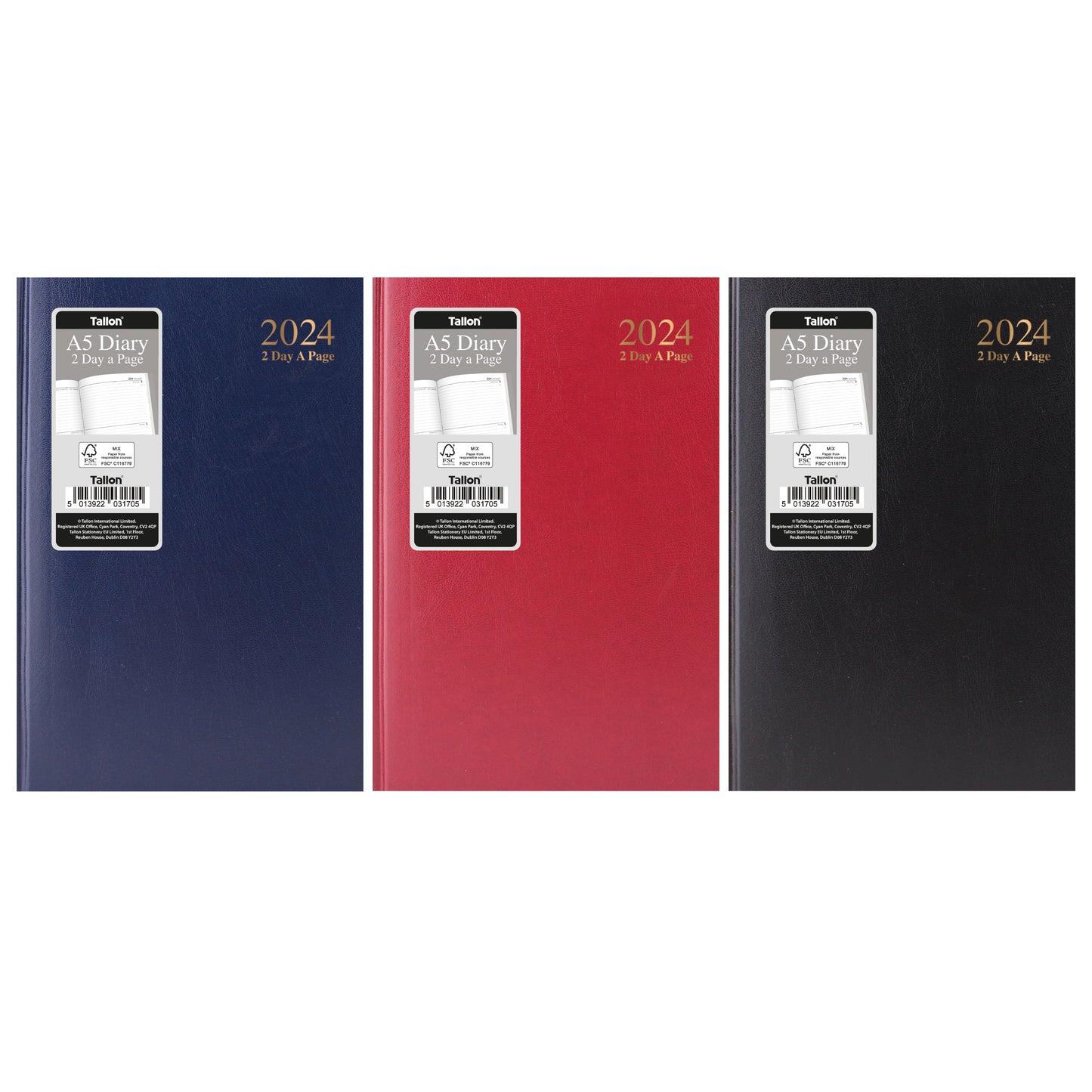 Single 2024 A5 2 Days Per Page Hardback Casebound Diary *PREVIOUS YEAR