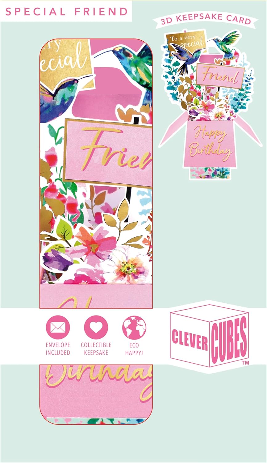 Clever Cube Very Special Friend Fluttering Fun! Birthday Pop Up Card