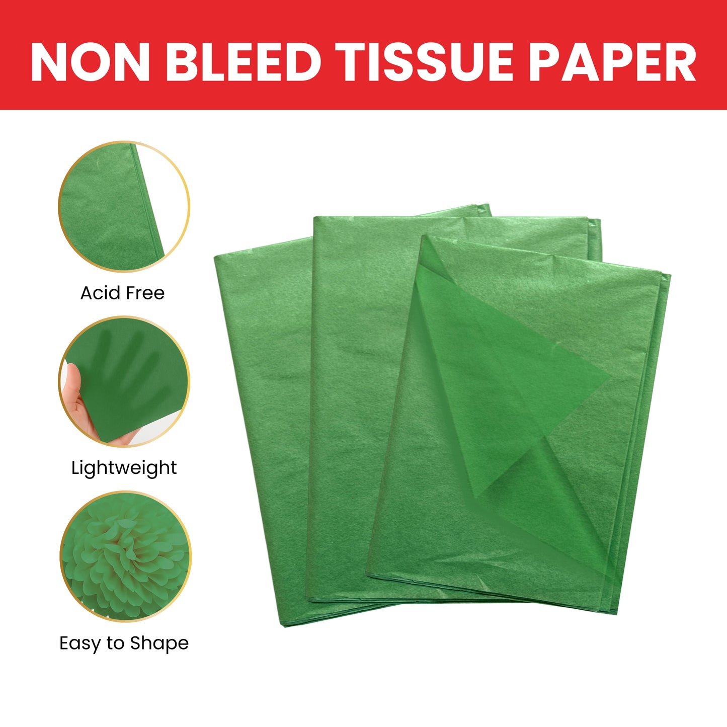 Pack of 180 Light Green Acid Free 50 x 70cm Tissue Paper Sheets