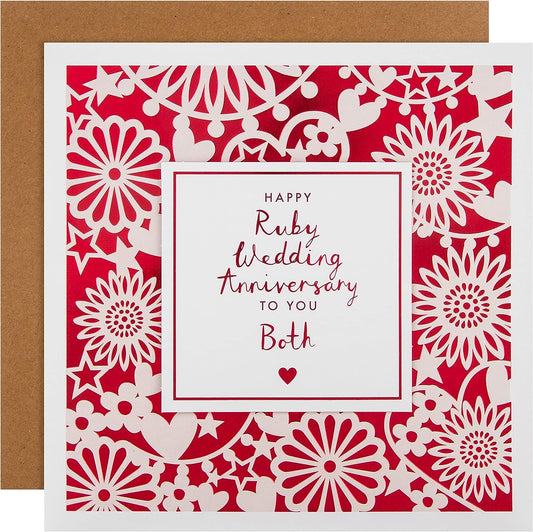 Intricate Embossed Design with Red Foil Background Ruby Wedding Anniversary Large Congratulations Card