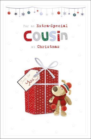 Extra Special Cousin Boofle With Big Present Design Christmas Card