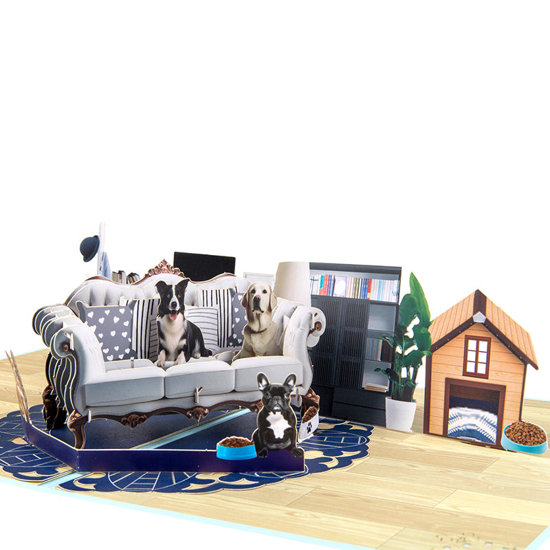 Sofa Snuggles Cozy Dog Scene 3D Pop Up Greeting Card