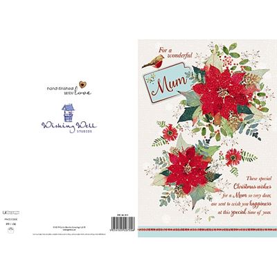 Red Flowers And Bird Mum Large Handmade Christmas Card