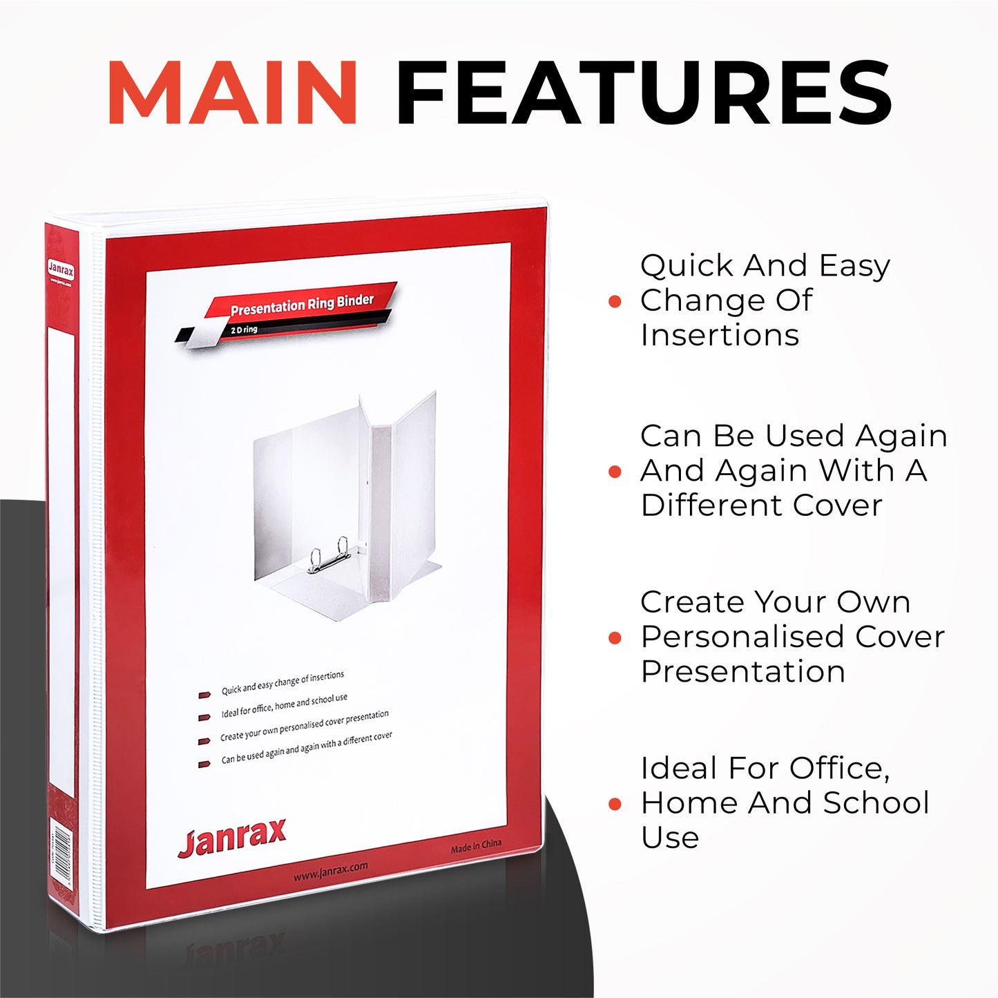 Pack of 6 A4 White 3” (76mm) Presentation 2D Ring Binders with Fully Customisable Covers