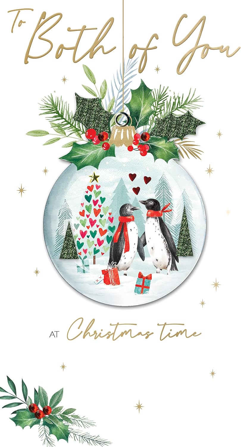 Both Of You Baubles Embellished Christmas Card Hand-Finished