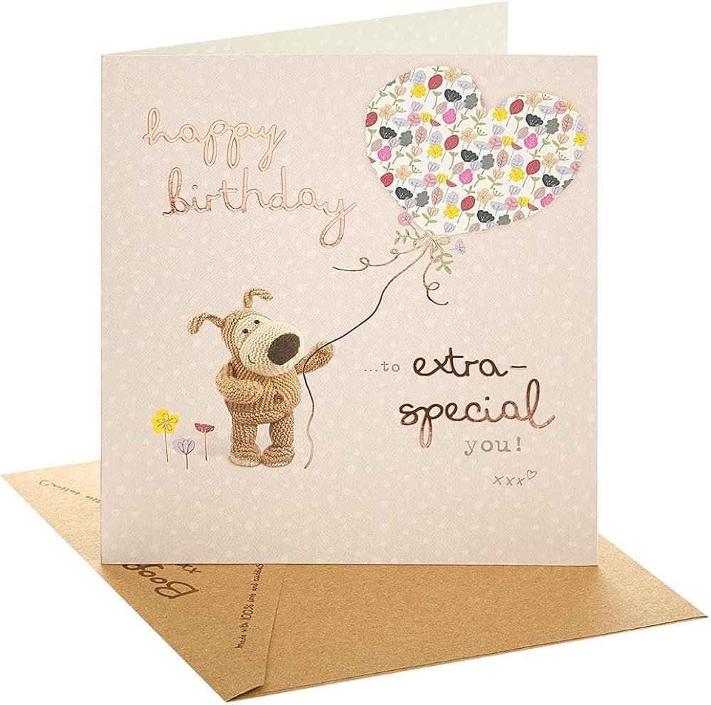 Boofle With Heart Balloon Birthday Card