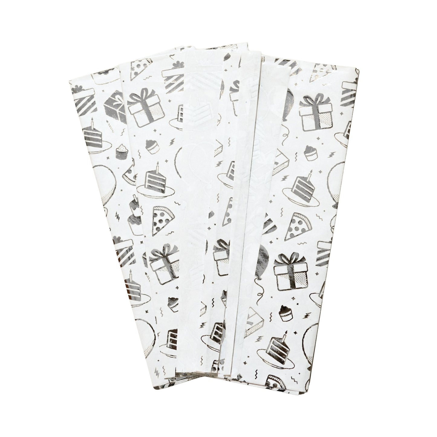 20 x Pack of 10 Birthday Luxury Silver Metallic Plastic-Free 18gsm Tissue Paper Sheets 50x70cm - Patterned Tissue Paper for Xmas, New Year, Party, Wedding, Birthday Packing Present Gift Box DIY Art Crafts