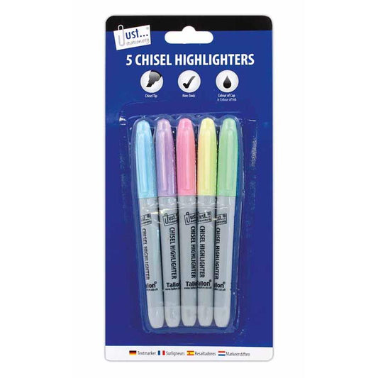 Pack of 5 Pastel Chisel Tip Highlighters