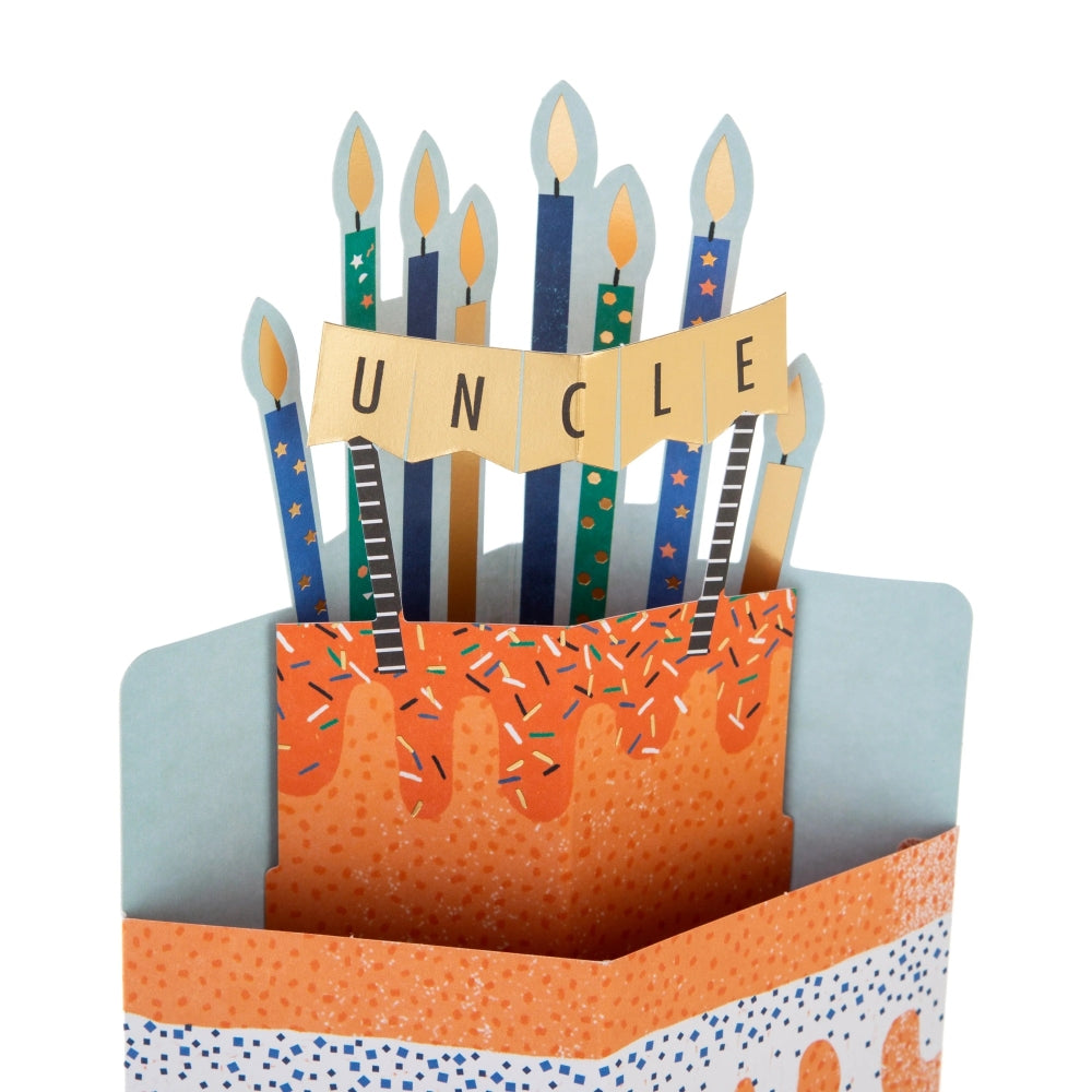 3D Orange Cake and Candles Design Uncle Birthday Card