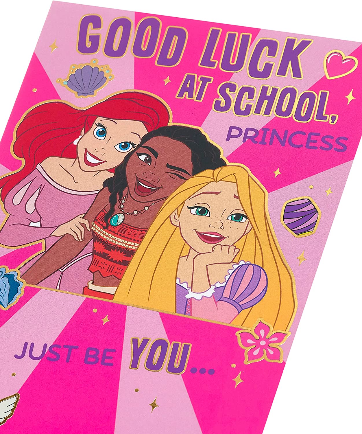 Ariel, Moana & Rapunzel Design First Day At School Good Luck Card For Her
