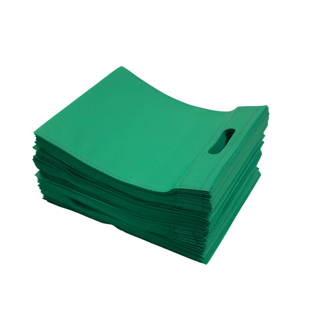 Pack of 50 Dark Green Coloured 30x25cm Non-Woven Patch Handle Bags