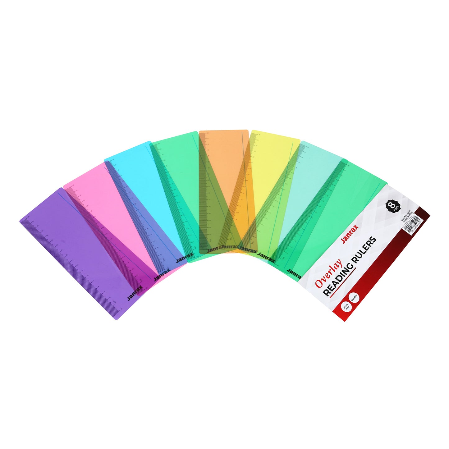 Pack of 16 Assorted Coloured 191x70mm Dyslexia Overlay Reading Rulers – PET Material, Rounded Corners