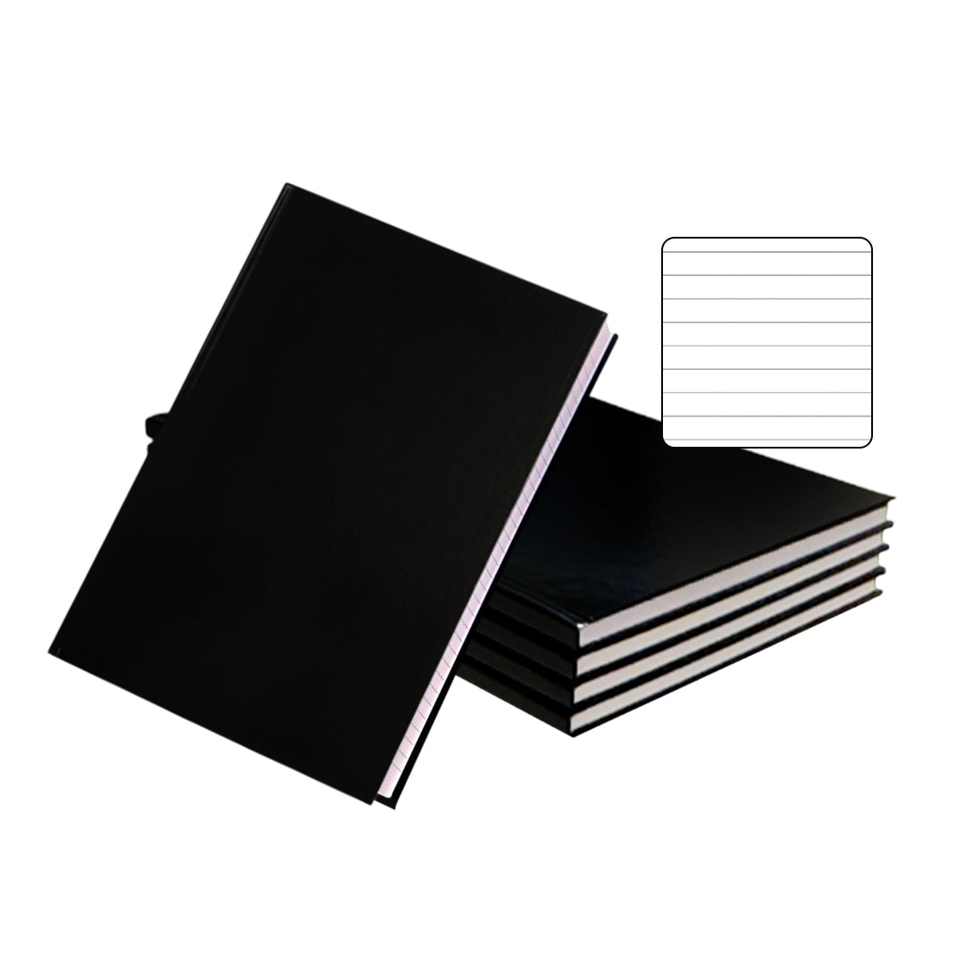 Pack of 5 A4 160 Pages 8mm Ruled Charcoal Black Casebound Notebooks