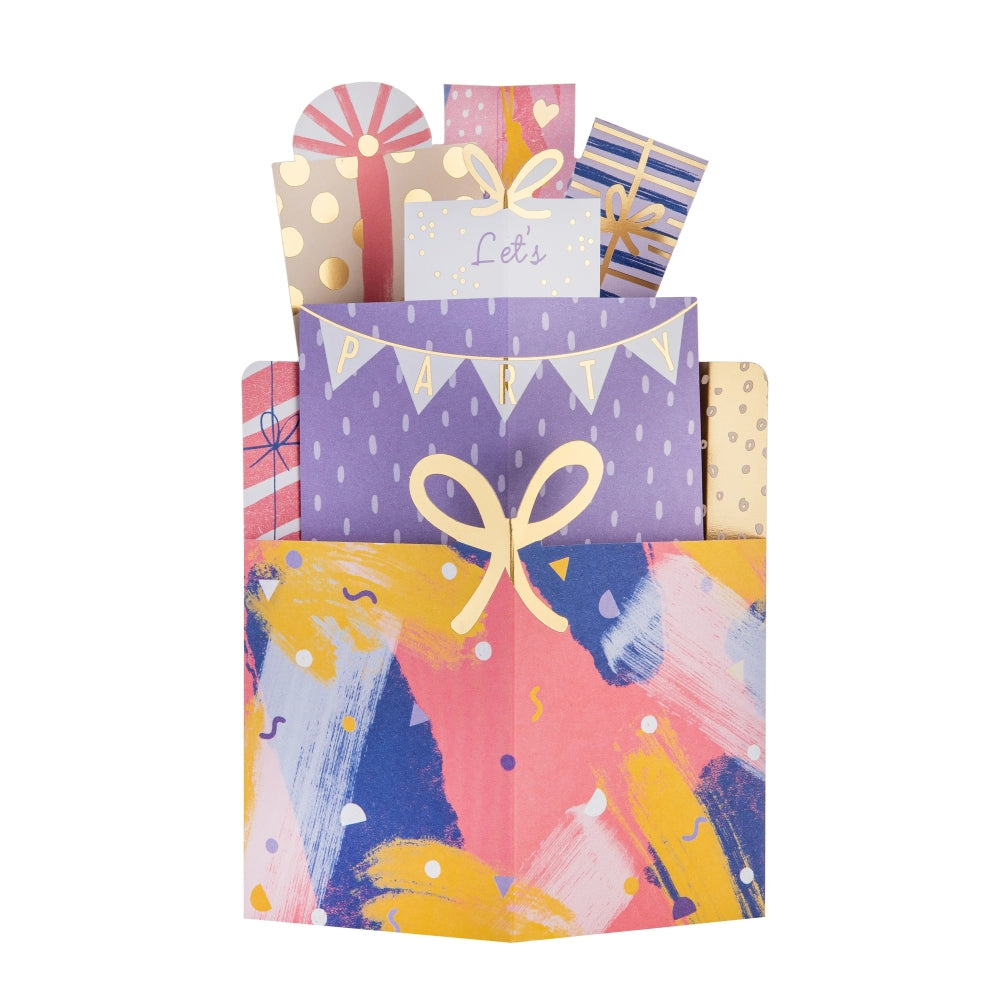 3D Pop-Up Pink Stack of Presents Design Birthday Card