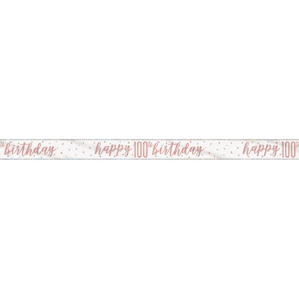 9ft Glitz Rose Gold Foil Banner "Happy 100th Birthday"