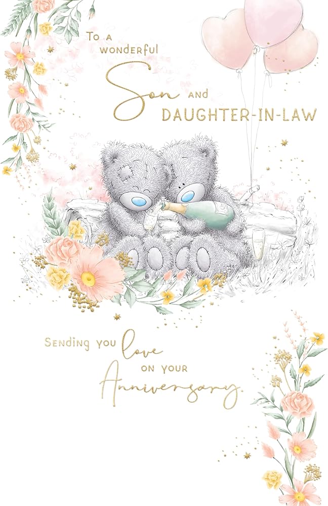 Bears Sharing a Glass of Fizz Son And Daughter In Law Anniversary Card