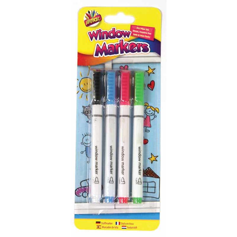 Pack of 4 Assorted Coloured Window Markers