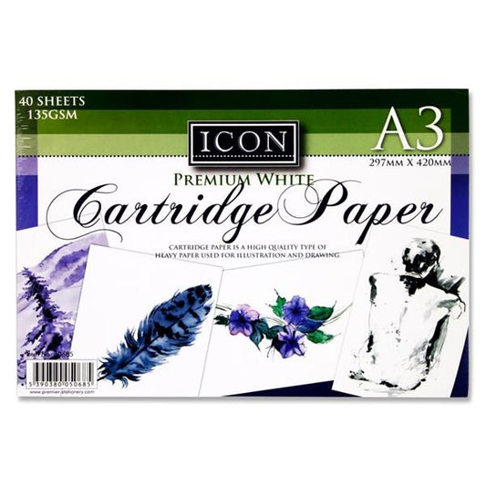 Pack of 40 A3 135gsm Cartridge Paper Sheets by Icon Art