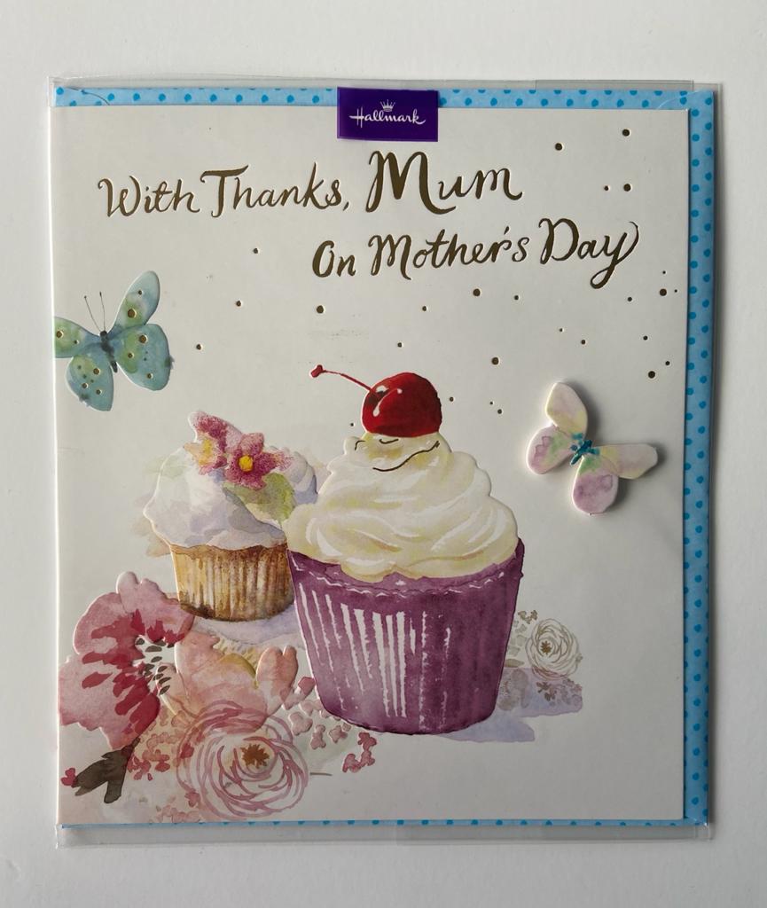 With Thanks Mum Cupcake Design Mother's Day Card
