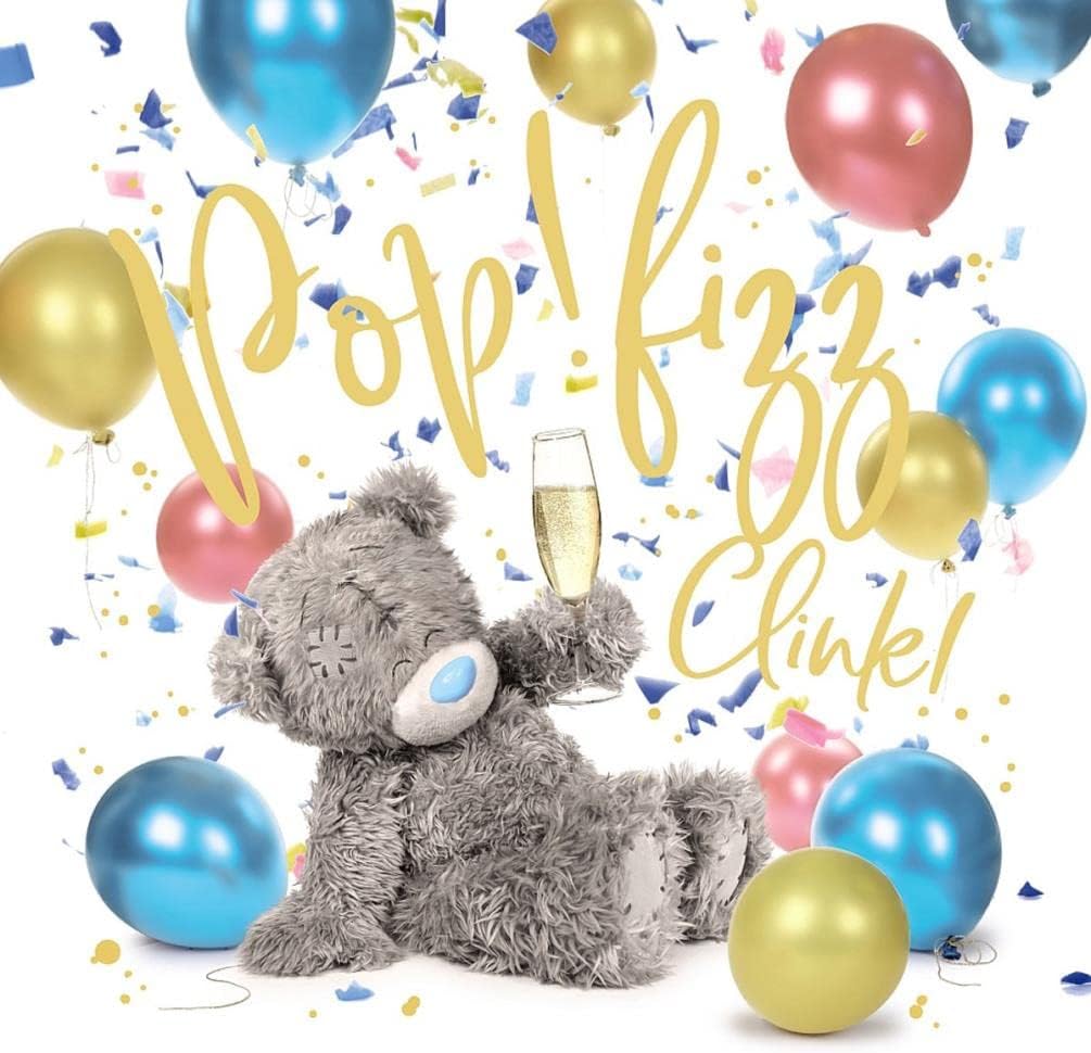 Bear With Champagne Pop Fizz Clink Photo Real Birthday Card