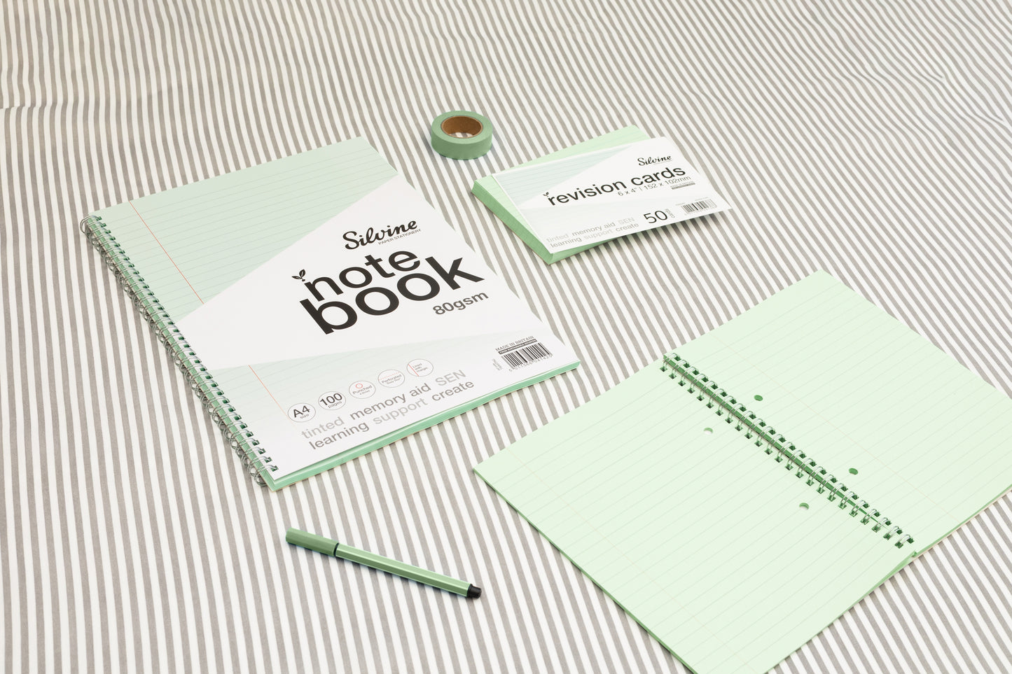 A4+ 100 Pages Twin Wire SEN Green Paper Dyslexia Notebook - Lined with Margin