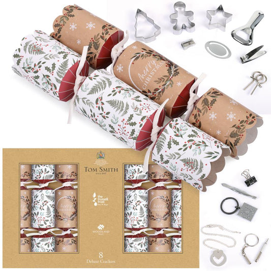 Pack of 8 14" Deluxe White and Brown Craft Christmas Crackers