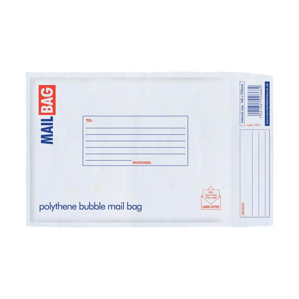 Pack of 10 Small Polythene Bubble Mail Bags 170 x 260mm