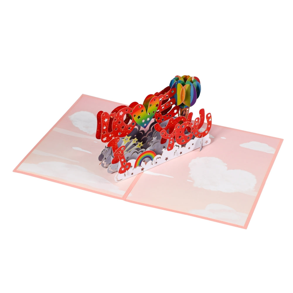I LOVE YOU Rainbow and Hot Air Balloon 3D Pop Up Greeting Card