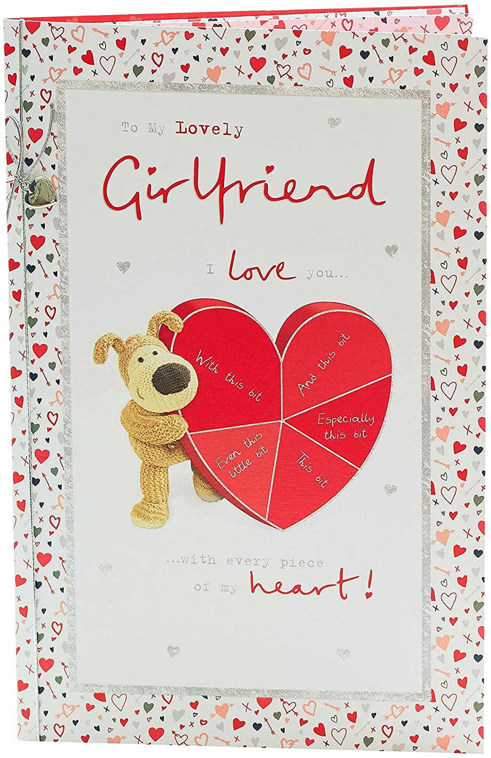 To My Lovely Girlfriend Boofle With Heart Valentine's Day Card with Silver Bow