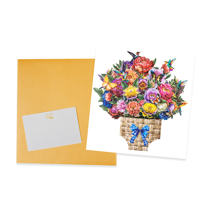 Hummingbird Haven Basket of Blooms 3D Pop Up Card - Mother's Day Birthday Wedding Anniversary