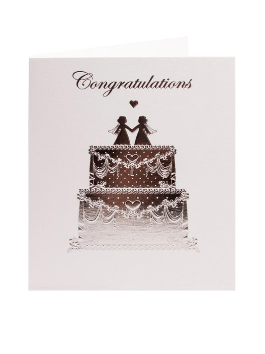 Mr & Mrs Silver Cake Female Civil Partnership, Wedding Greetings Card 
