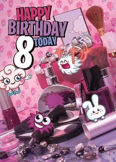 Moshi Monsters 8th Birthday 3D Holographic Greetings Card Pink Eighth Birthday