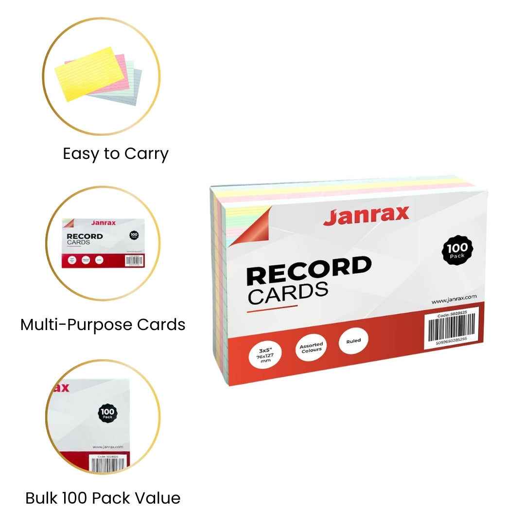 Pack of 100 White Plain 6x4" Record Cards – Blank Study Index Cards for Notes, Revision