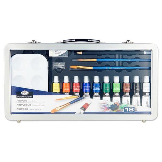Pack of 18 Piece Deluxe Essentials Acrylic Art Set In Carry Case by Royal & Langnickel